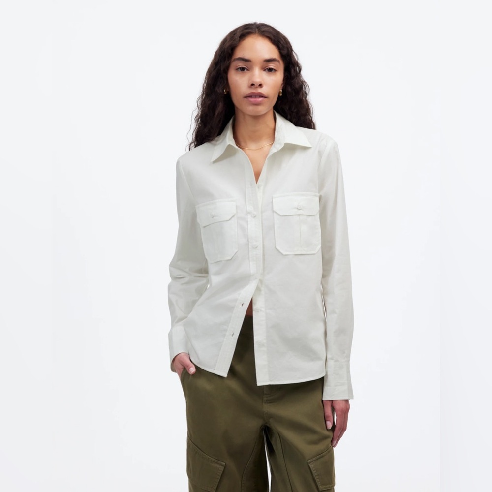 NWT Madewell Utility-Pocket Button-Up Shirt Eyelet White size 00 XS